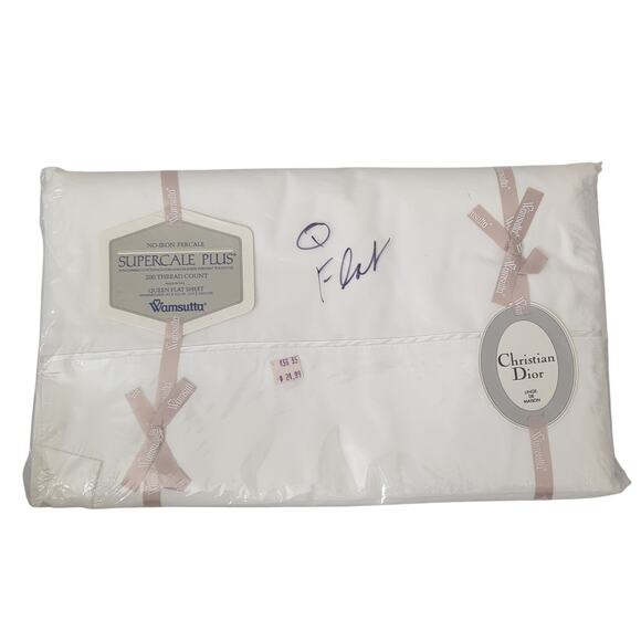 Vintage Deadstock Christian Dior Monsieur Bed Sheet Flat Queen White Linens NWT - Picture 1 of 5
